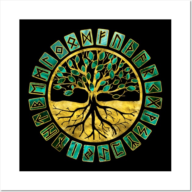 Tree of life  -Yggdrasil and  Runes alphabet Wall Art by Nartissima